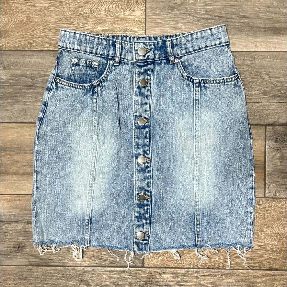 Divided Light Wash Denim Button-Front Mini Skirt